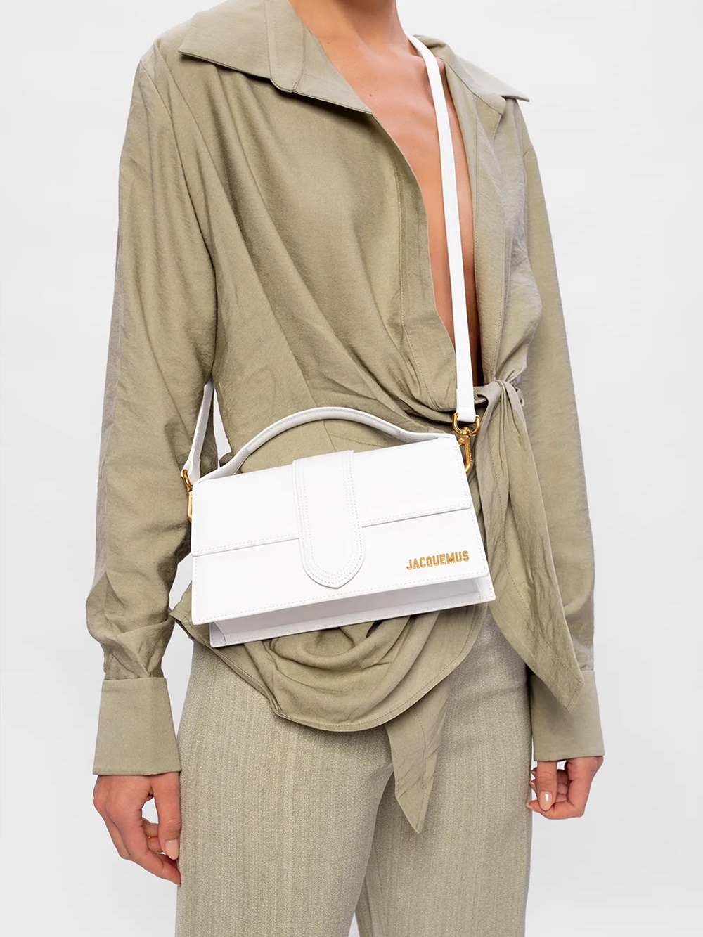Jacquemus Le Grand Bambino Leather Top-Handle Bag White